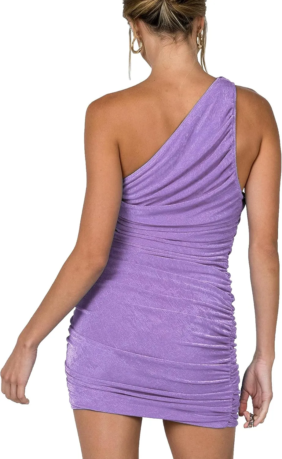 LYANER Women's Sexy One Shoulder Ruched Sleeveless Bodycon Mini Short Dress