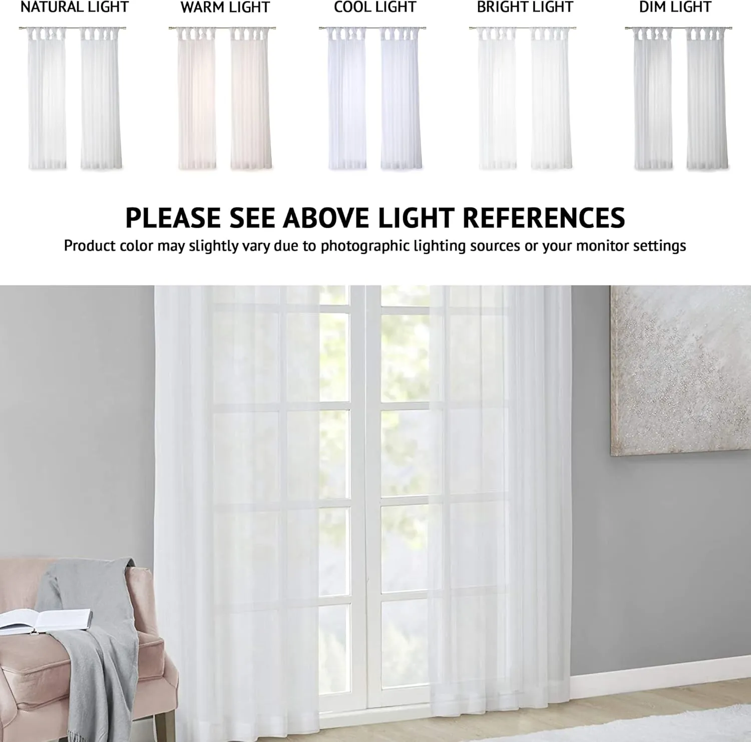 Madison Park Ceres DIY Twisted Tab Sheer Curtain, Pair Panels, Lightweight Window Treatment, Voile Privacy, Light Filtering Drape for Bedroom and Apartment, 50 in x 95 in, White 2 Piece