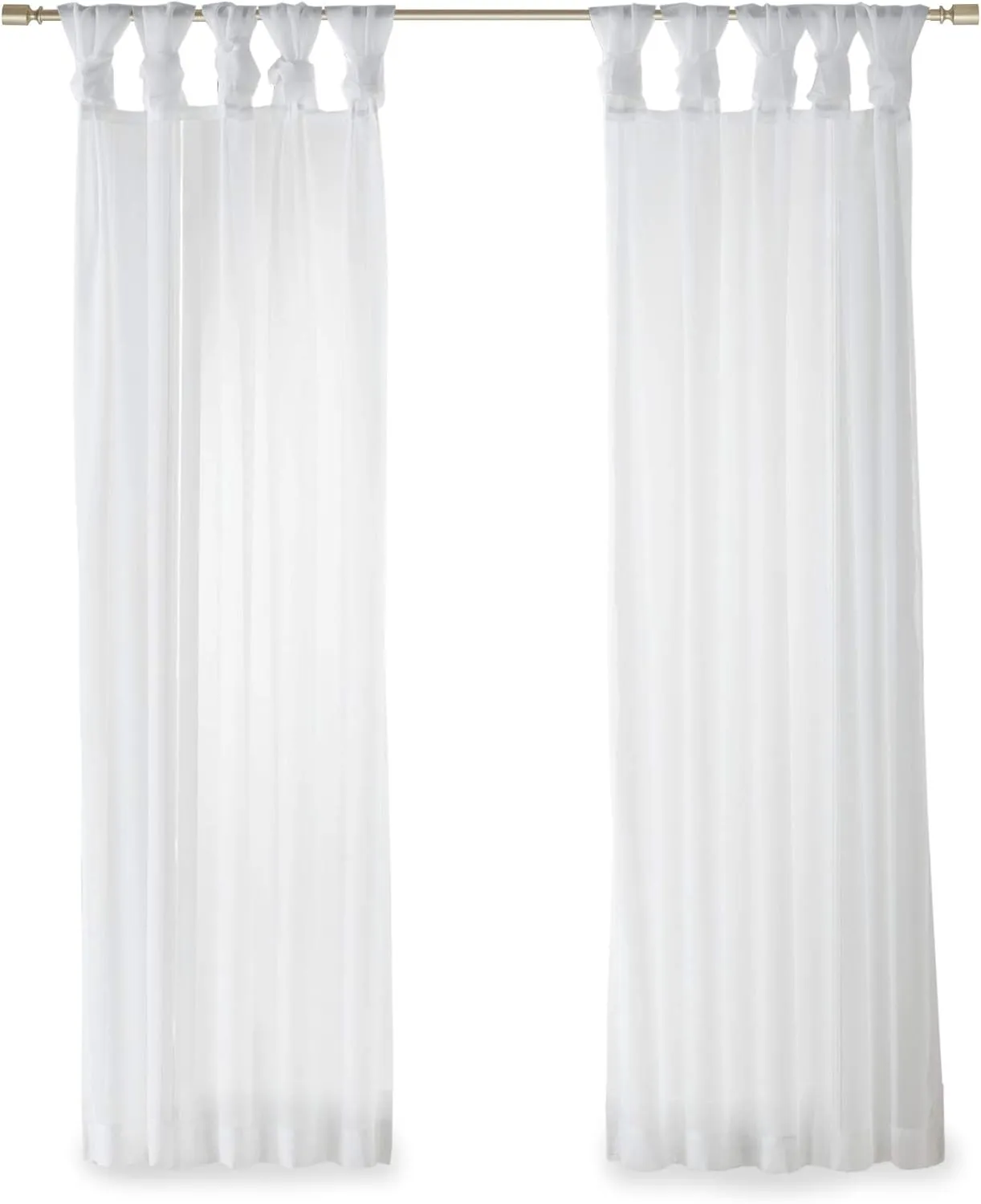 Madison Park Ceres DIY Twisted Tab Sheer Curtain, Pair Panels, Lightweight Window Treatment, Voile Privacy, Light Filtering Drape for Bedroom and Apartment, 50 in x 95 in, White 2 Piece