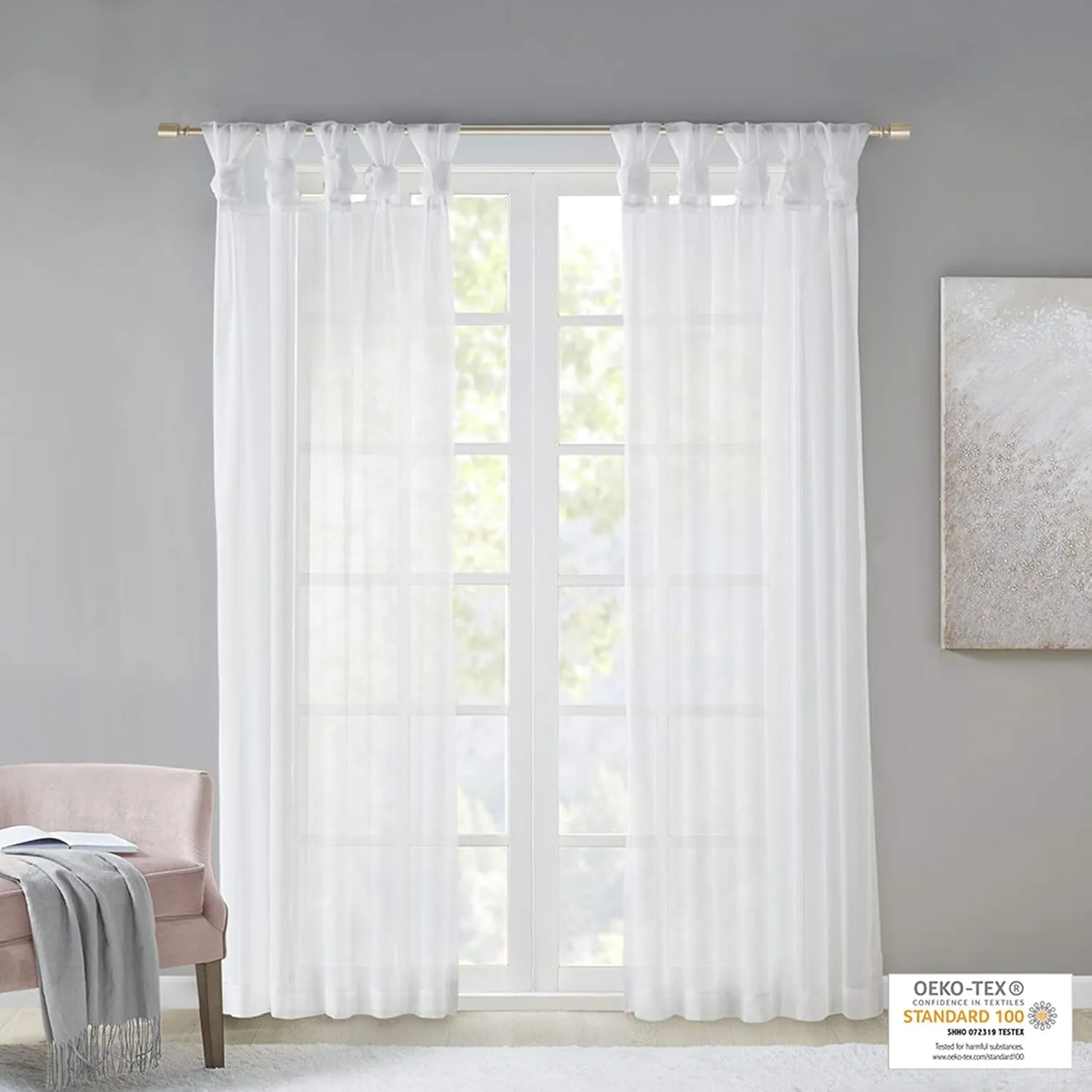 Madison Park Ceres DIY Twisted Tab Sheer Curtain, Pair Panels, Lightweight Window Treatment, Voile Privacy, Light Filtering Drape for Bedroom and Apartment, 50 in x 95 in, White 2 Piece