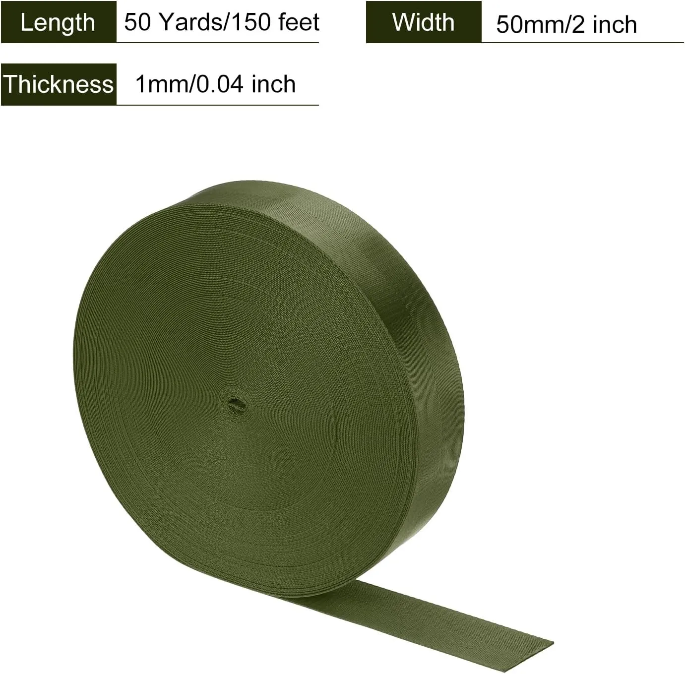 MECCANIXITY Flat Nylon Webbing Strap 2 Inch 50 Yards Army Green for Backpack, Cargo Strap, Luggage-Rack