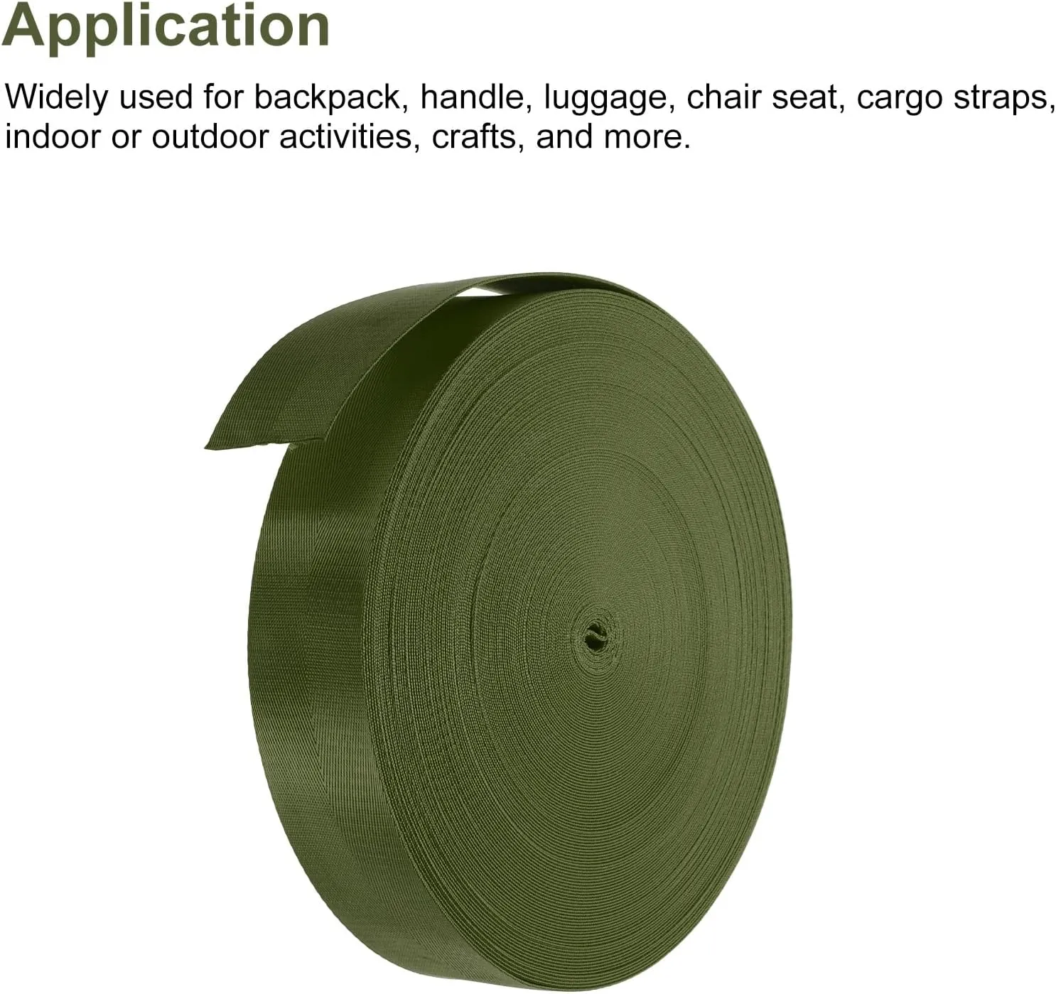MECCANIXITY Flat Nylon Webbing Strap 2 Inch 50 Yards Army Green for Backpack, Cargo Strap, Luggage-Rack