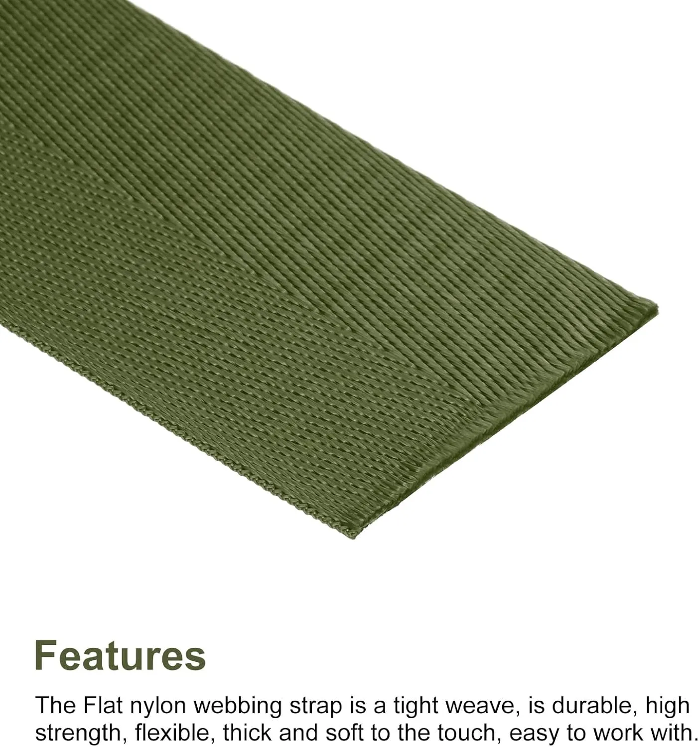 MECCANIXITY Flat Nylon Webbing Strap 2 Inch 50 Yards Army Green for Backpack, Cargo Strap, Luggage-Rack