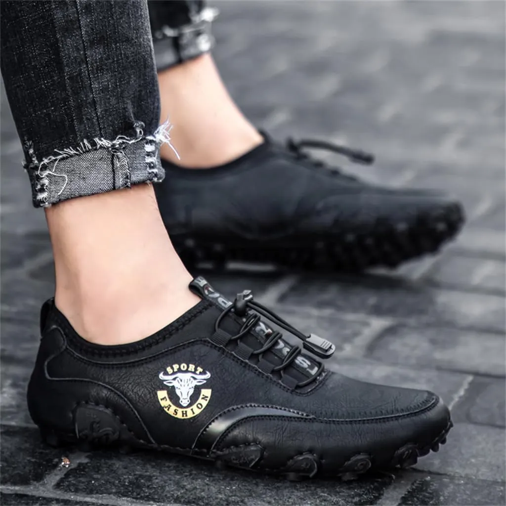 Men Casual Leather Loafers Slip-On Boat Penny Shoes Handmade Flats Male Ankle Boots Hand Stitching Oxford Driving Walking Traveling Outdoor Shoe