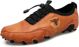 Men Casual Leather Loafers Slip-On Boat Penny Shoes Handmade Flats Male Ankle Boots Hand Stitching Oxford Driving Walking Traveling Outdoor Shoe