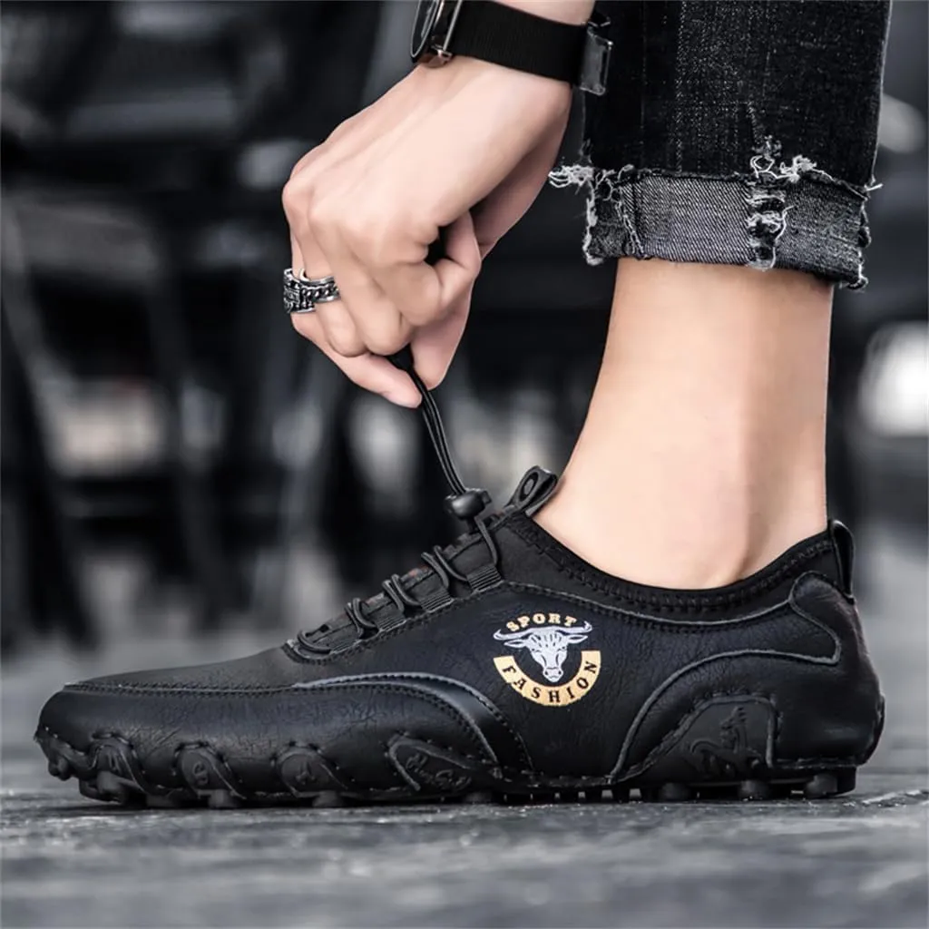 Men Casual Leather Loafers Slip-On Boat Penny Shoes Handmade Flats Male Ankle Boots Hand Stitching Oxford Driving Walking Traveling Outdoor Shoe