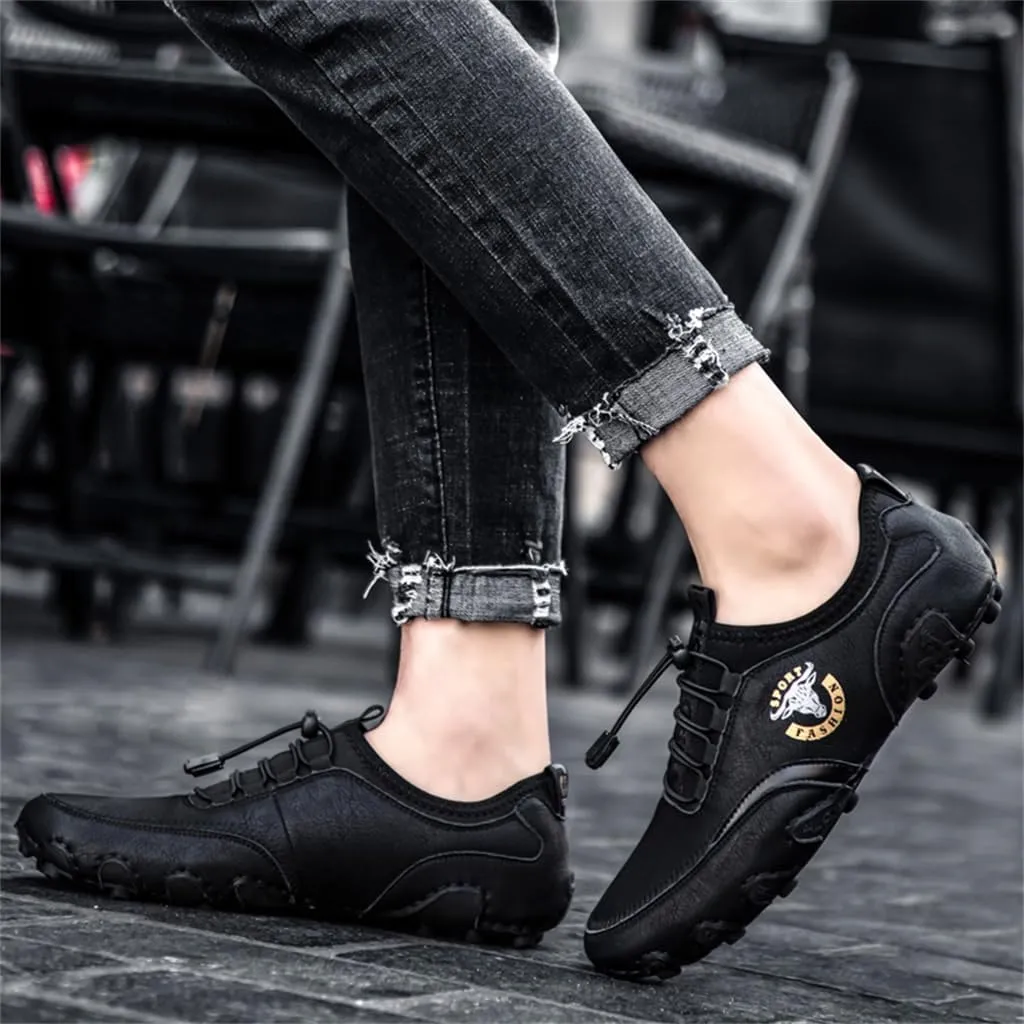 Men Casual Leather Loafers Slip-On Boat Penny Shoes Handmade Flats Male Ankle Boots Hand Stitching Oxford Driving Walking Traveling Outdoor Shoe