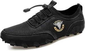 Men Casual Leather Loafers Slip-On Boat Penny Shoes Handmade Flats Male Ankle Boots Hand Stitching Oxford Driving Walking Traveling Outdoor Shoe