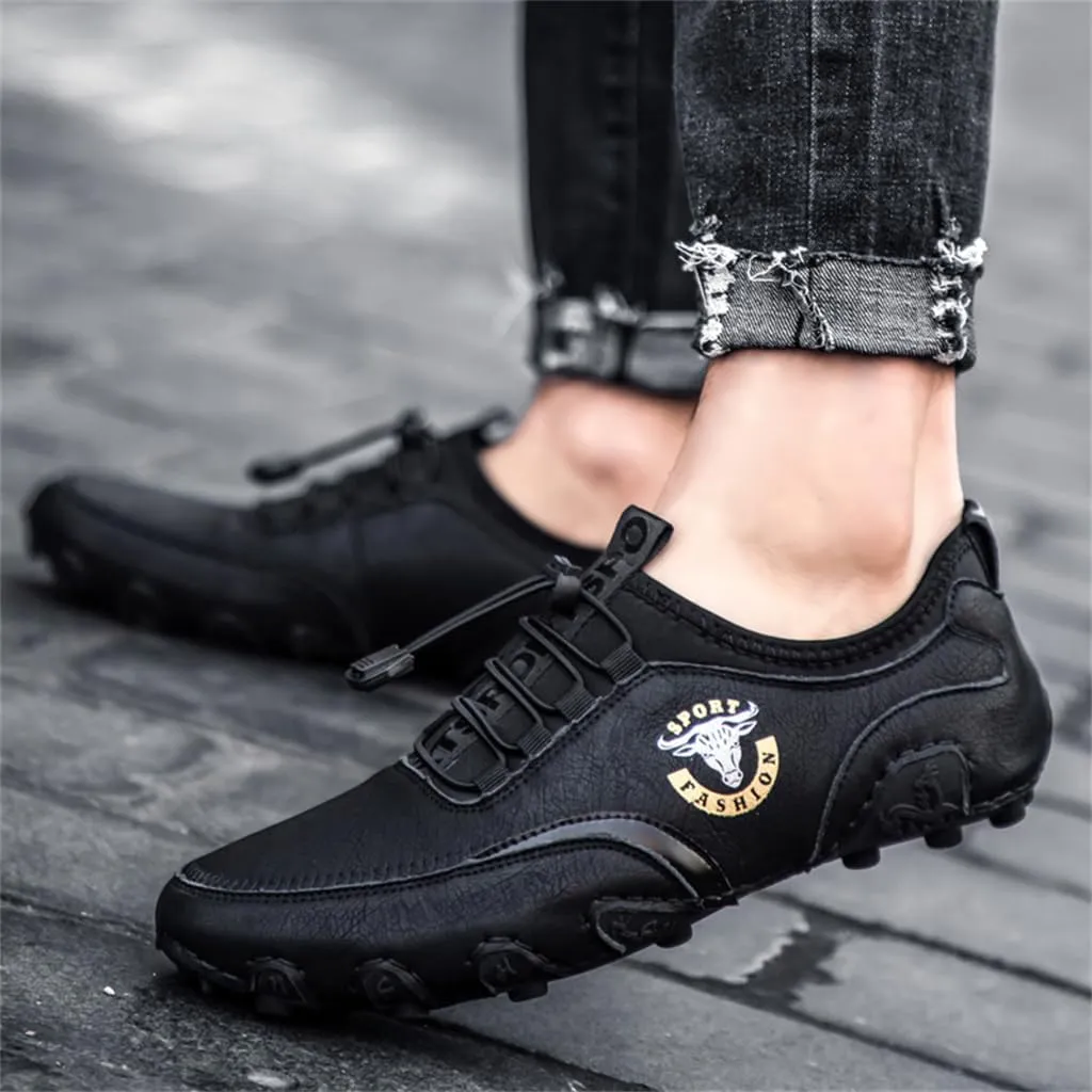 Men Casual Leather Loafers Slip-On Boat Penny Shoes Handmade Flats Male Ankle Boots Hand Stitching Oxford Driving Walking Traveling Outdoor Shoe