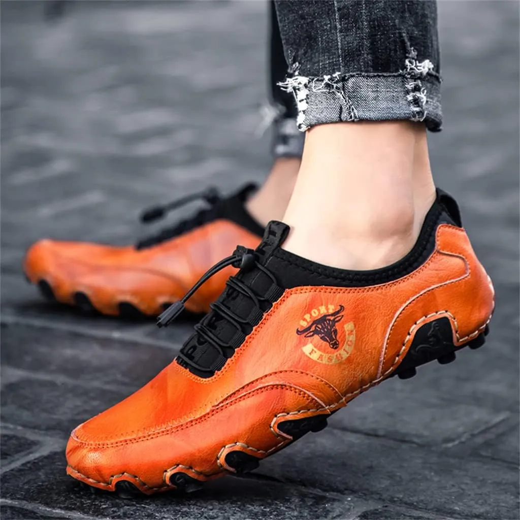 Men Casual Leather Loafers Slip-On Boat Penny Shoes Handmade Flats Male Ankle Boots Hand Stitching Oxford Driving Walking Traveling Outdoor Shoe