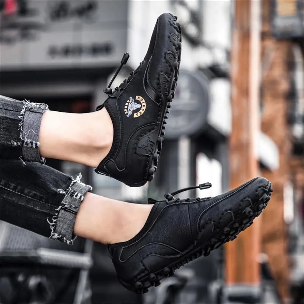 Men Casual Leather Loafers Slip-On Boat Penny Shoes Handmade Flats Male Ankle Boots Hand Stitching Oxford Driving Walking Traveling Outdoor Shoe
