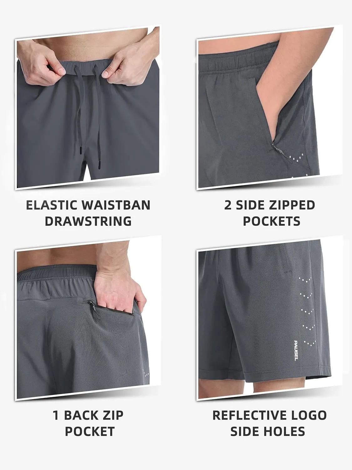 Men's Athletic Running Shorts Quick Dry Lightweight Tennis Gym Workout 7 inch Basketball Shorts for Men 3 Zipper Pockets