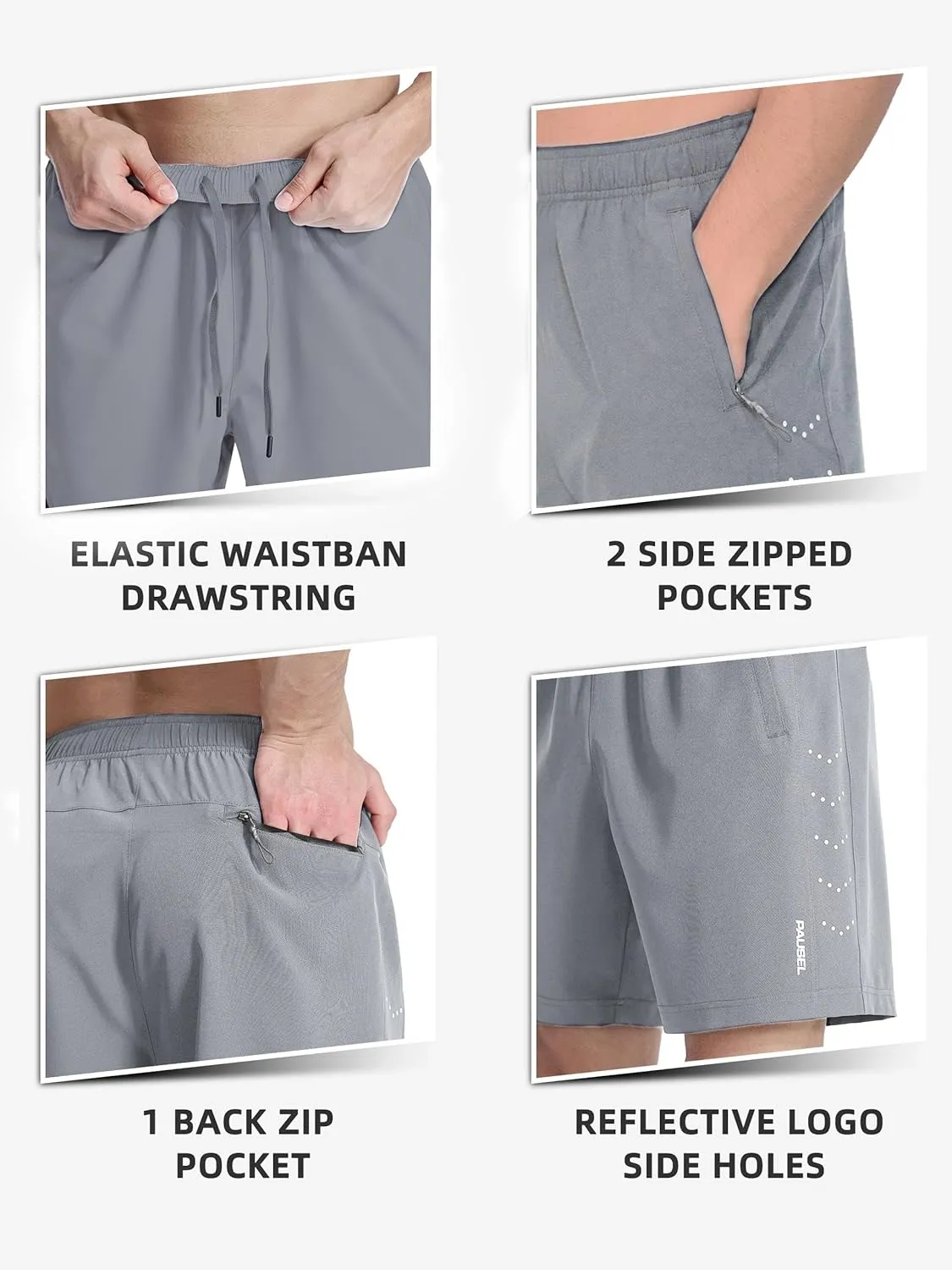 Men's Athletic Running Shorts Quick Dry Lightweight Tennis Gym Workout 7 inch Basketball Shorts for Men 3 Zipper Pockets