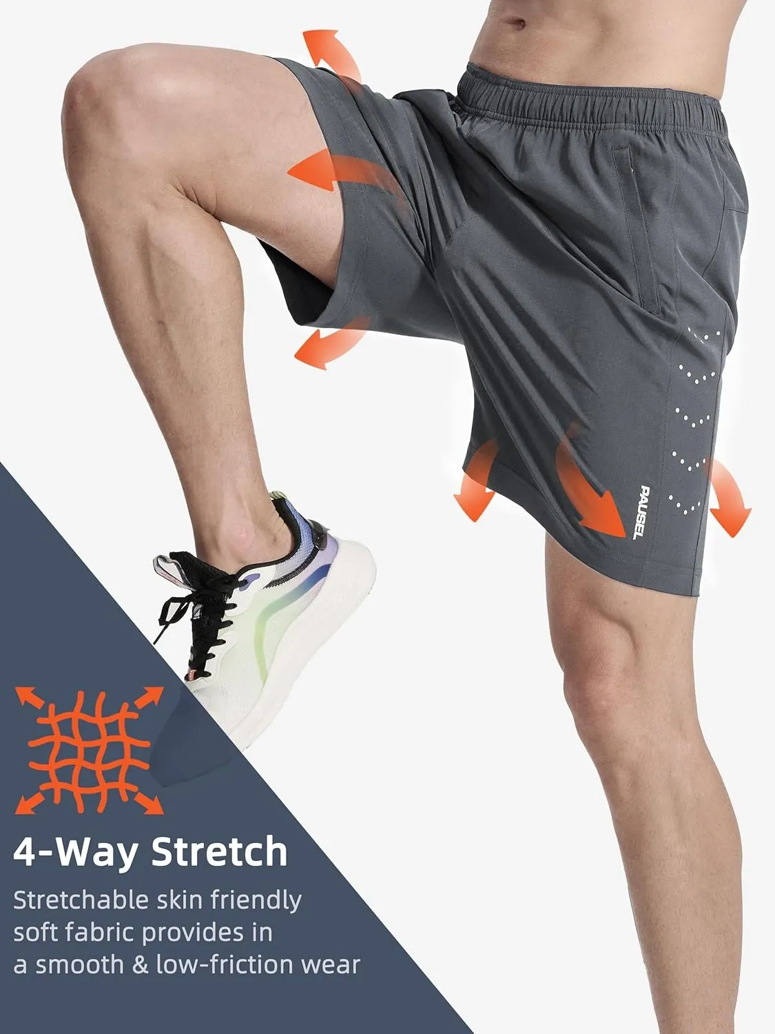 Men's Athletic Running Shorts Quick Dry Lightweight Tennis Gym Workout 7 inch Basketball Shorts for Men 3 Zipper Pockets