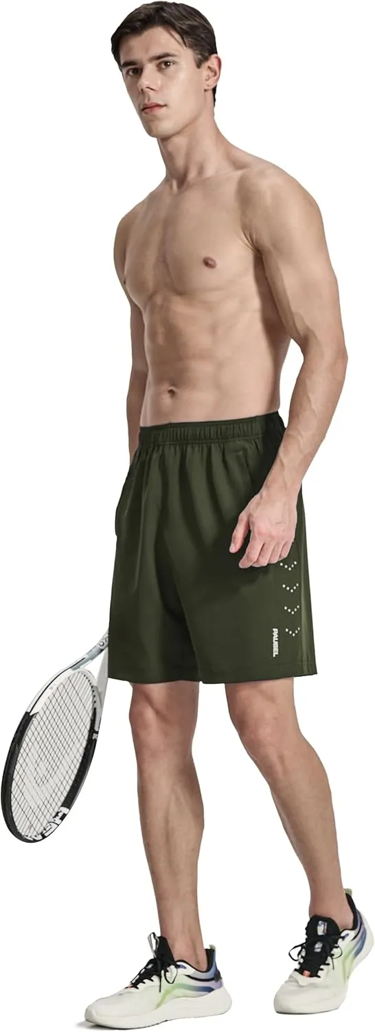 Men's Athletic Running Shorts Quick Dry Lightweight Tennis Gym Workout 7 inch Basketball Shorts for Men 3 Zipper Pockets