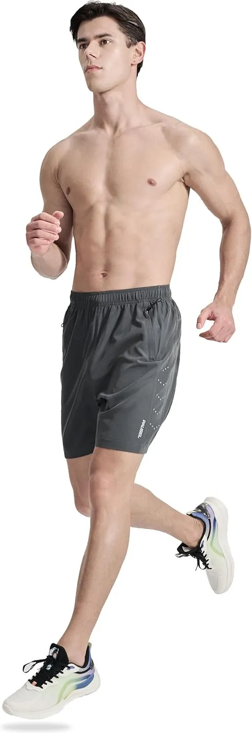 Men's Athletic Running Shorts Quick Dry Lightweight Tennis Gym Workout 7 inch Basketball Shorts for Men 3 Zipper Pockets