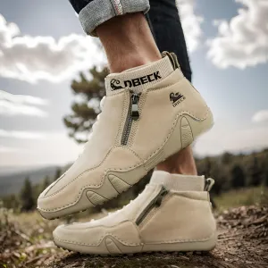 Men's Casual Slip-On Bootie High Top Genuine Leather Zipper Boots Fashion Walking Shoes with Elastic Sock Cuffs