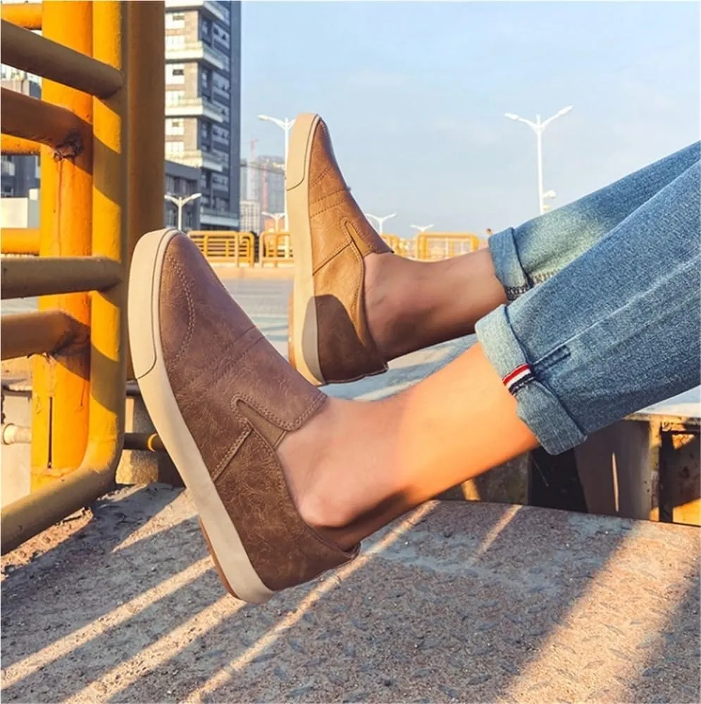 Mens Classic Leather Loafers Resistant Lightweight Anti-Slip Slip-on Platform Oxford Height-Increasing Shoes