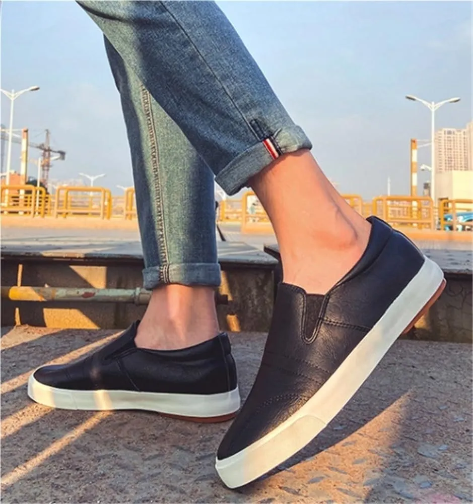 Mens Classic Leather Loafers Resistant Lightweight Anti-Slip Slip-on Platform Oxford Height-Increasing Shoes