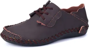 Men's Cowhide Leather Loafers Vintage Lace-up Formal Shoes Fashion Dress Shoes Casual Walking Shoes Non-Slip Soft Bottom Flat Driving Shoes Leather Shoes Size Large, Size 5-16
