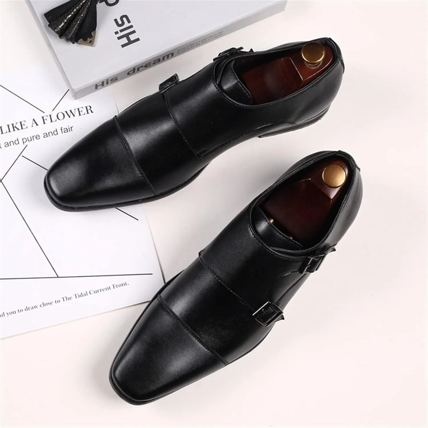 Mens Dress Shoes Classic Crocodile Pattern Business Flat Shoes Men Designer Formal Dress Leather Shoes Men's Loafers Christmas Party Shoes(Black,11)
