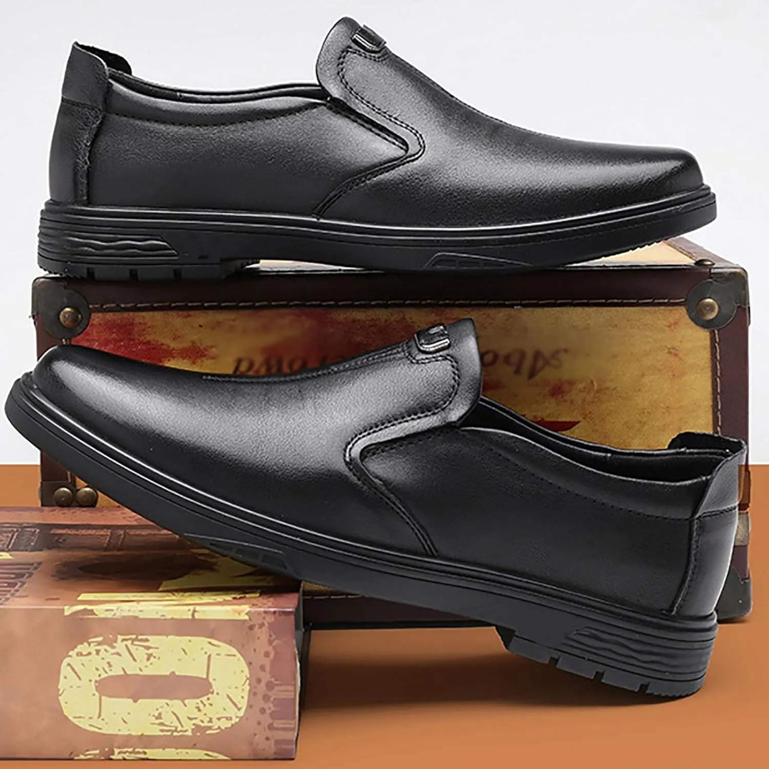 Men's Genuine Leather Slip On Dress Shoes Lightweight Anti-Slip Casual Oxfords for Daily Walking & Travel Loafer