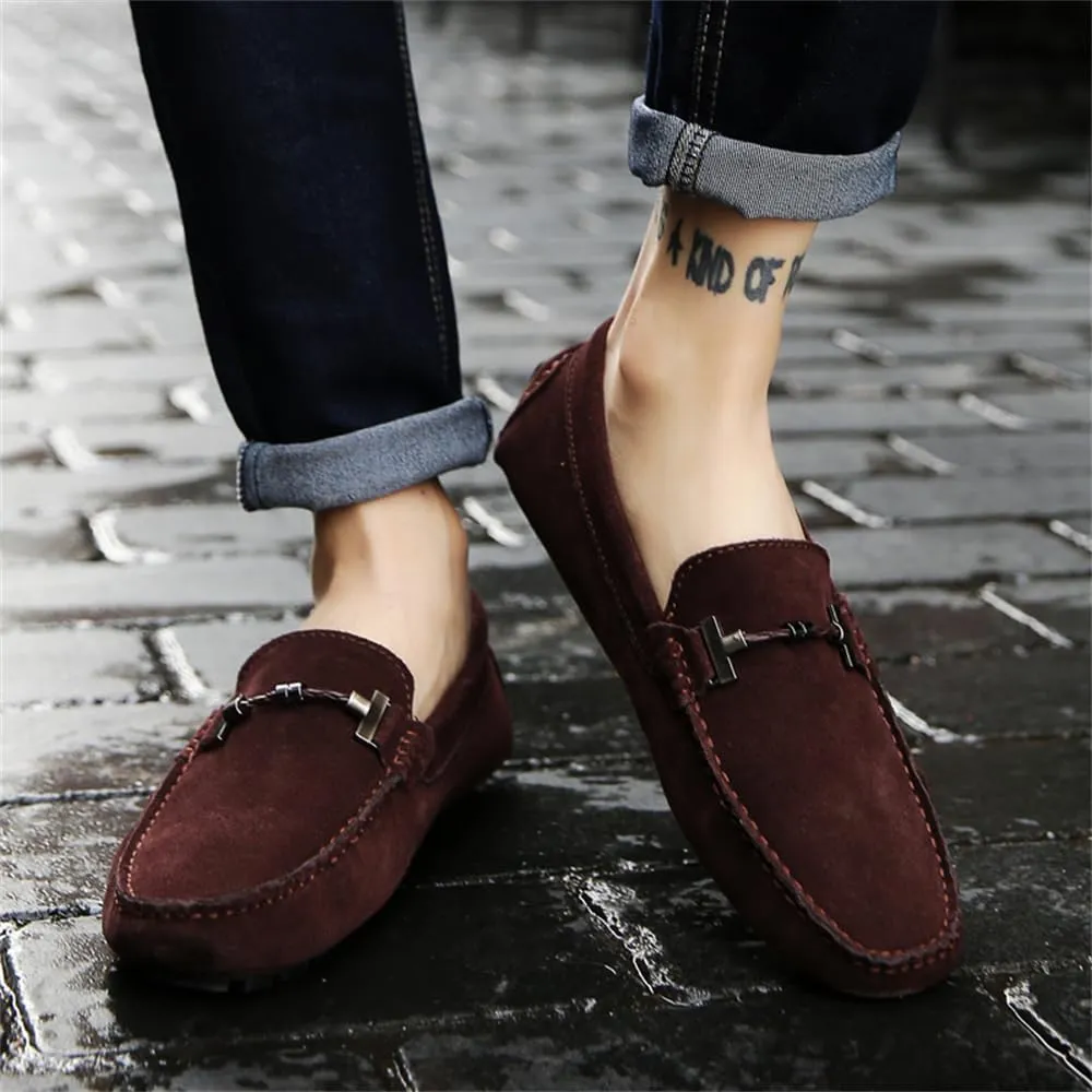 Mens Handmade Suede Leather Slip On Loafers Comfortable Casual Driving Moccasins Breathable Loafer Dress Shoes