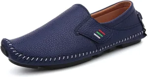 Men's Leather Square Toe Soft Sole Loafers with Hook&Loop,Breathable Comfortable Slip On Flat Moccasin Boat Shoes,Casual Fashion Walking Driving Shoes