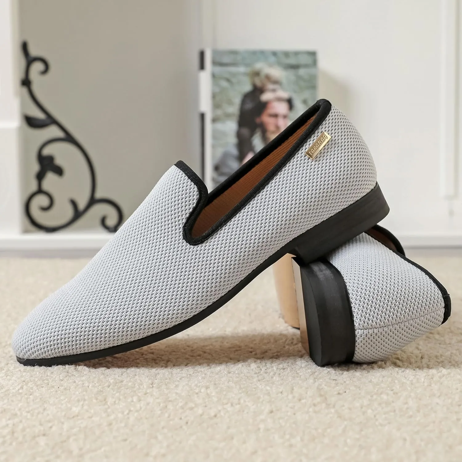 Men's Loafers Mens Slip-on Casual Shoes, Breathable Knit Mesh Fabric Shoes for Men, Driving Fashion Business Woven Shoes
