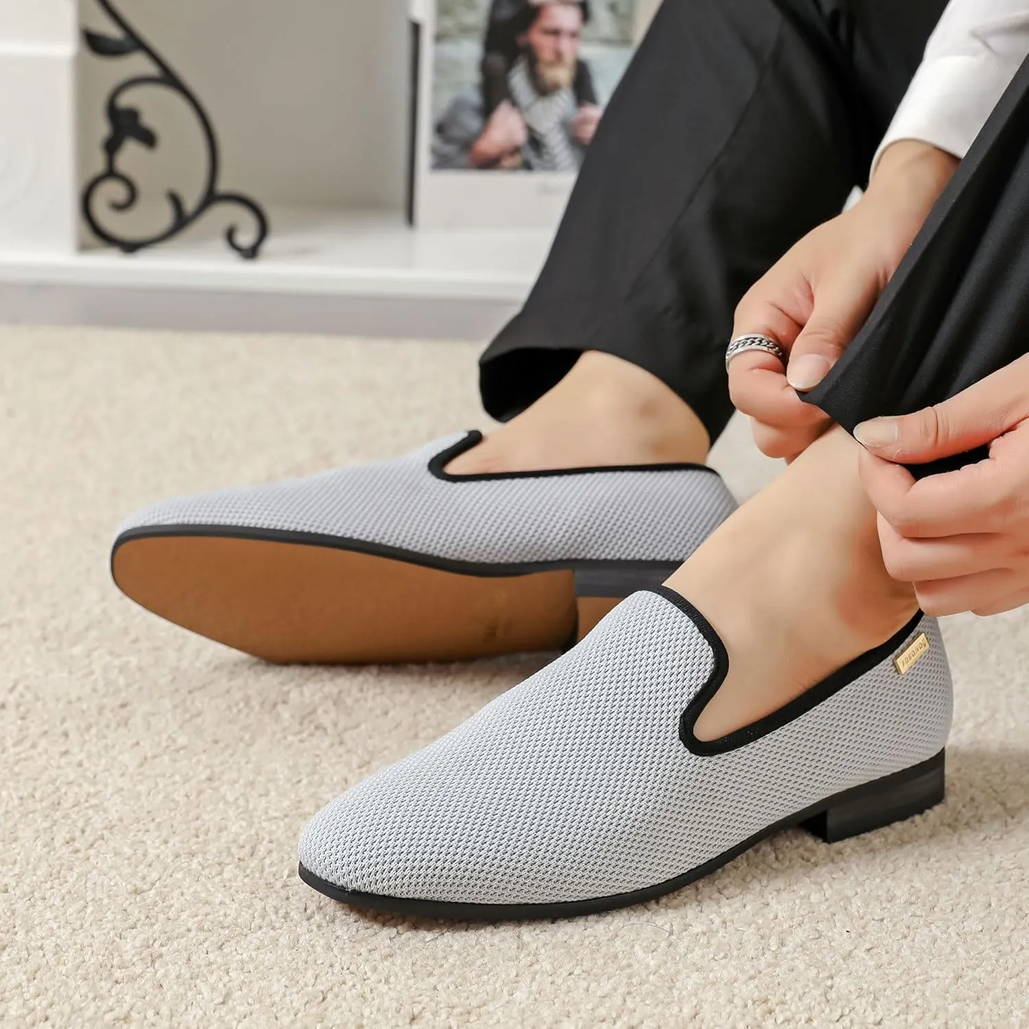 Men's Loafers Mens Slip-on Casual Shoes, Breathable Knit Mesh Fabric Shoes for Men, Driving Fashion Business Woven Shoes