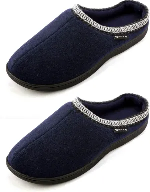 Men's Memory Foam Slippers Comfortable Polar Fleece Lined Grey/Navy House Shoes with Anti-Skid Sole, Indoor&Outdoor