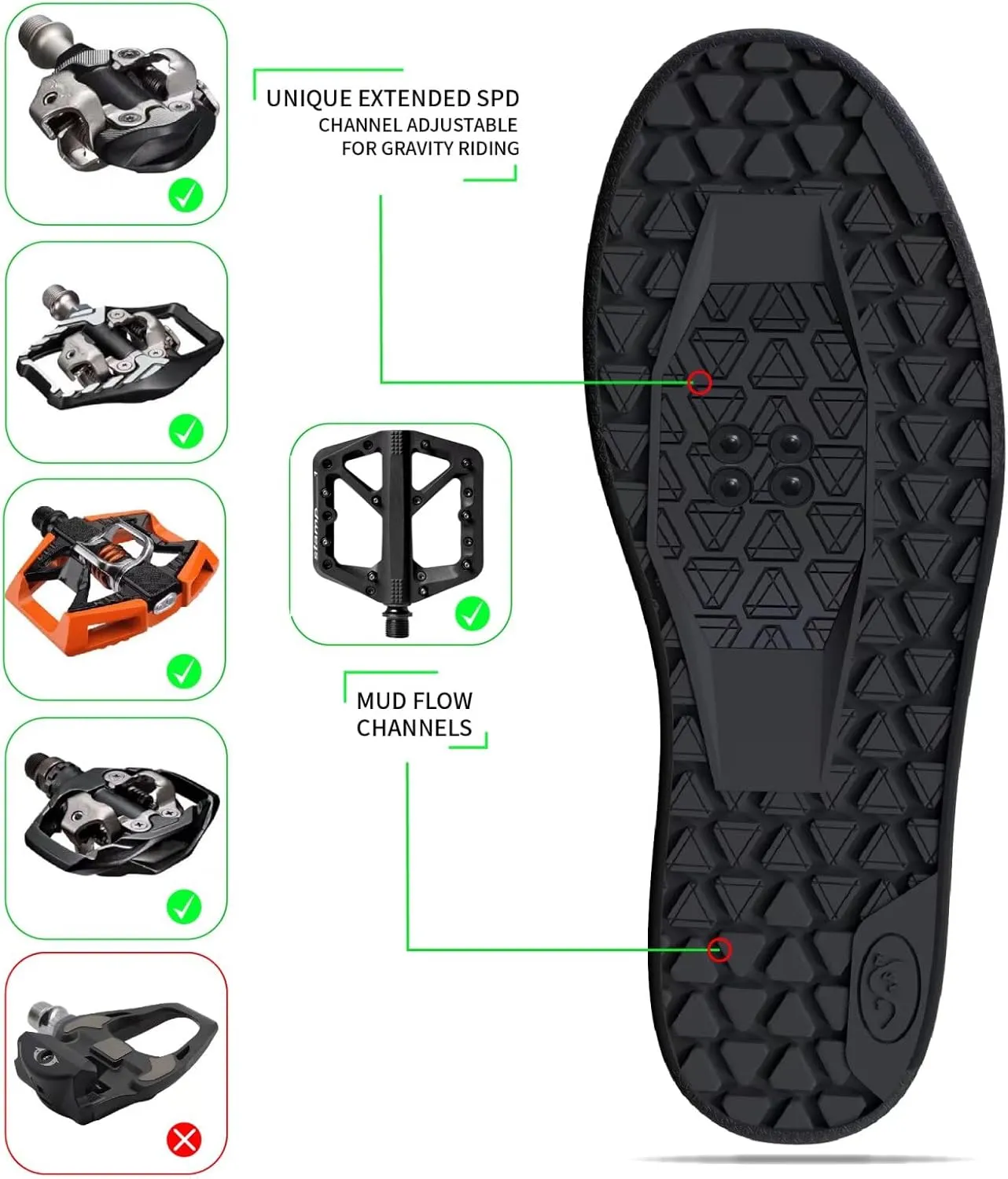Mens MTB Mountain Bike SPD Cycling Shoes,Suitable Mountain Biking DH Enduro, Compatible All 2 Bolts Pedals,Black