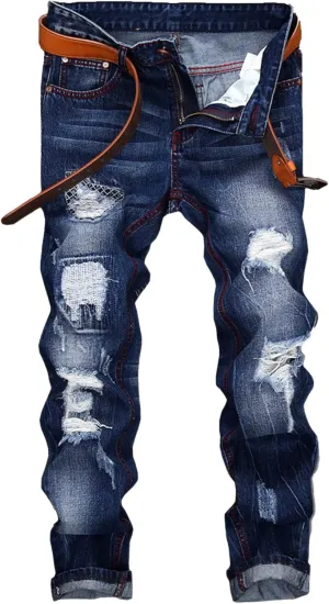 Men's Stretch Skinny Jeans Slim Fit Urban Biker Denim Pants Distressed Washed Motorcycle