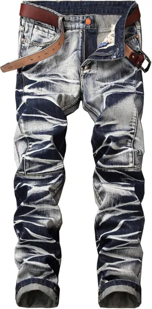 Men's Stretch Skinny Jeans Slim Fit Urban Biker Denim Pants Distressed Washed Motorcycle
