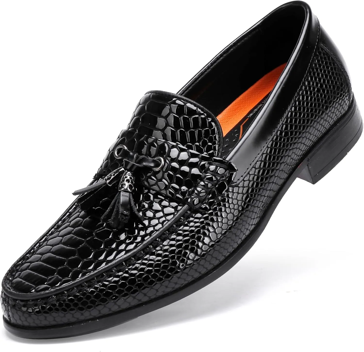 Men's Tassel Dress Shoes, Fashion Crocodile Printed Classic Leather Slip on Loafers Tassel Shoes