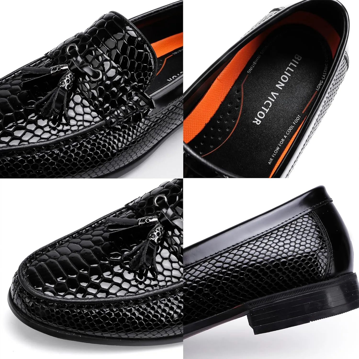 Men's Tassel Dress Shoes, Fashion Crocodile Printed Classic Leather Slip on Loafers Tassel Shoes