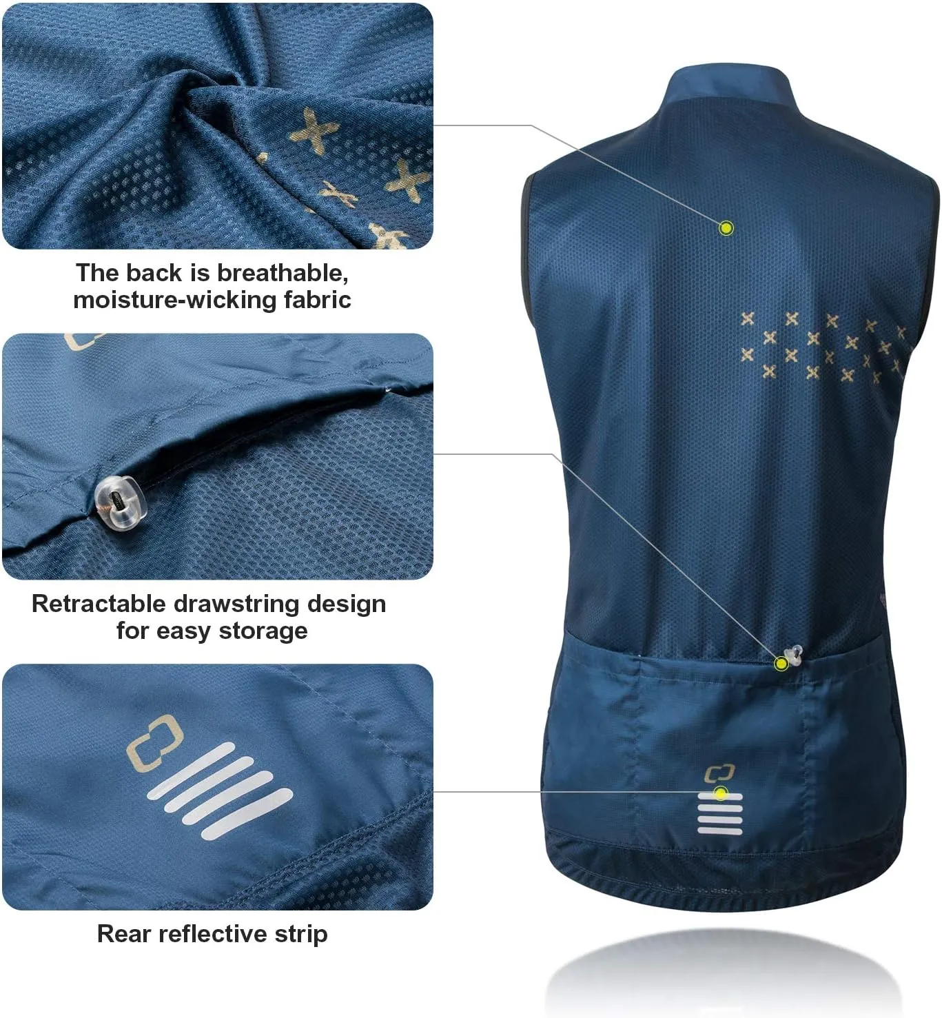 Men's Windbreaker Vest Windproof Sleeveless Jacket Visibility Safety Gilet Super-Light Coat Active