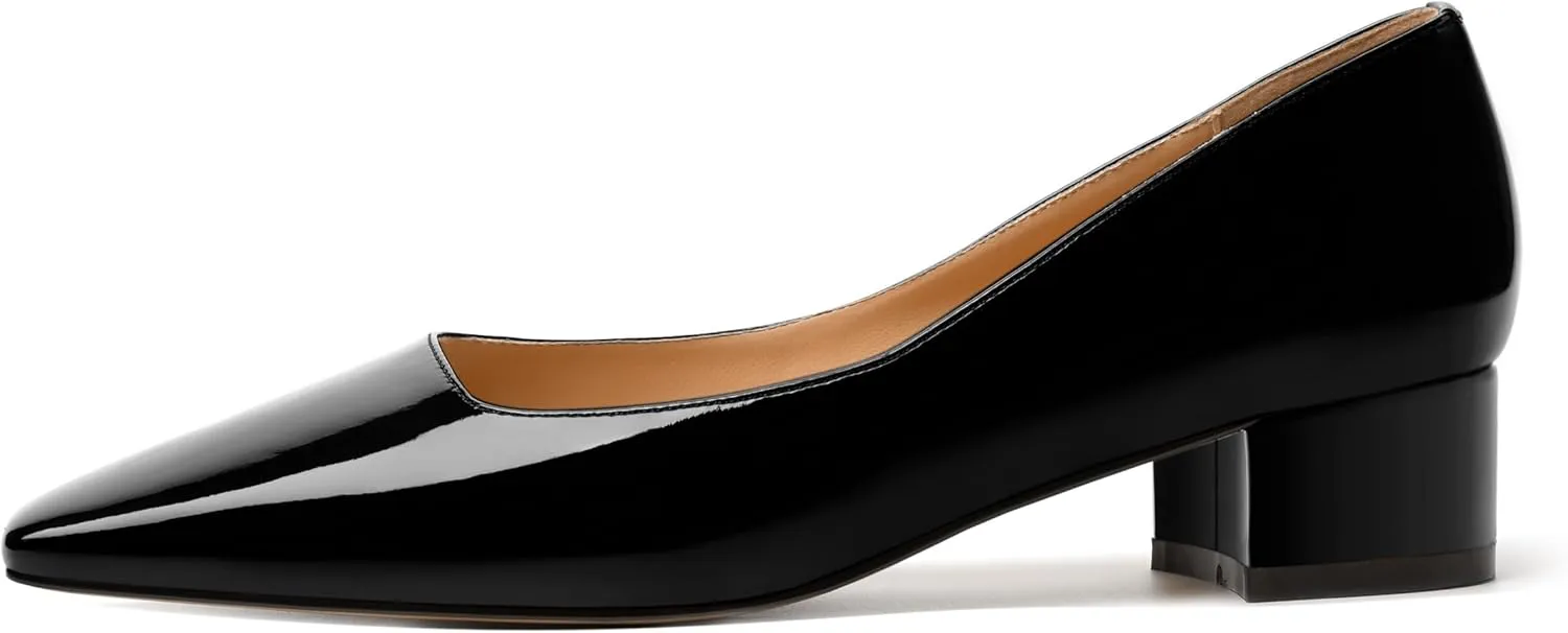 MERRORI Women's Low Heel 1.5 Inch Party Slip On Square Toe Chunky Casual Patent Fashion Pumps Shoes