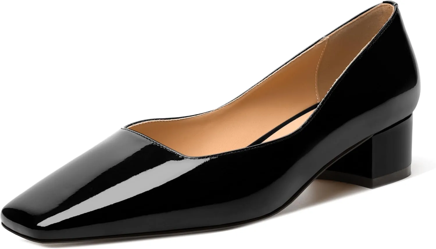 MERRORI Women's Low Heel 1.5 Inch Party Slip On Square Toe Chunky Casual Patent Fashion Pumps Shoes