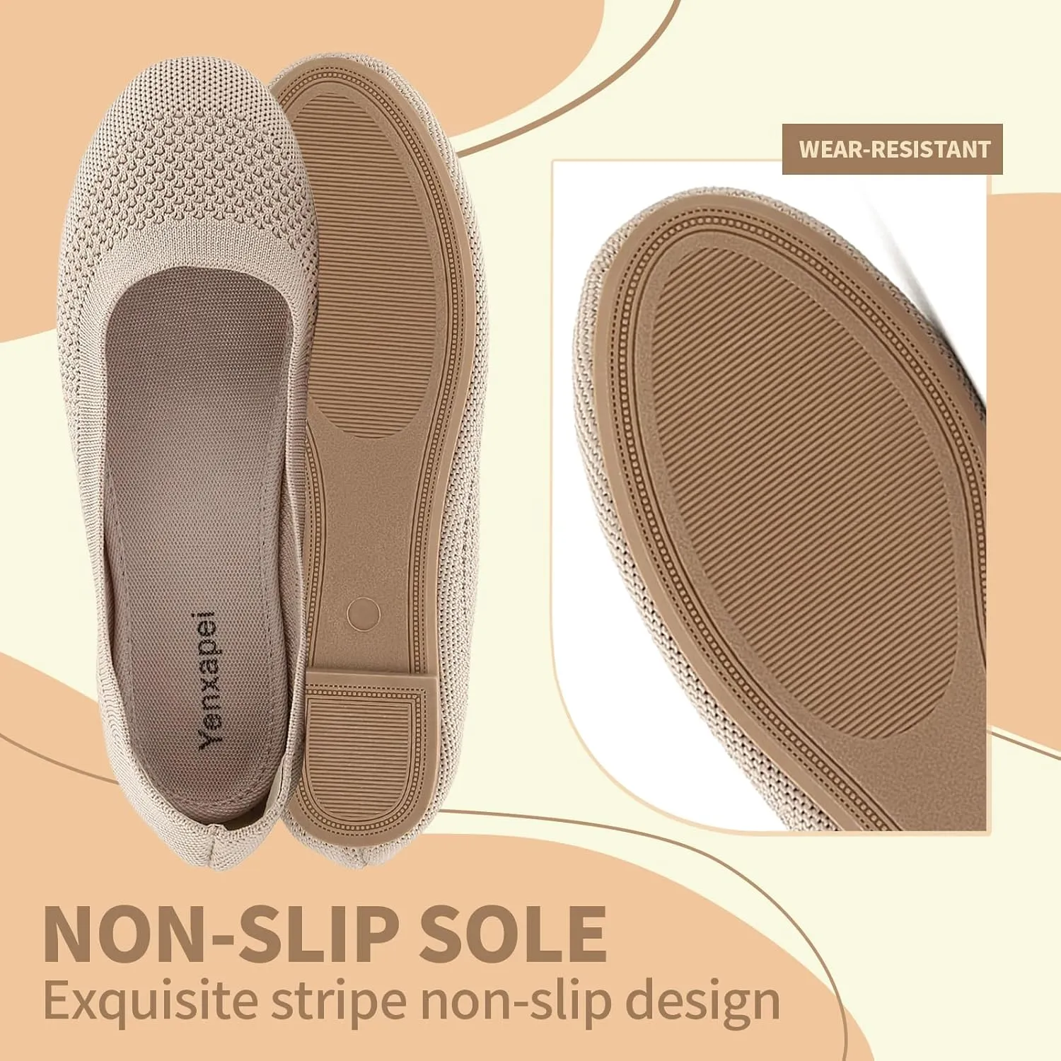 Mesh Knit Ballet Flat Shoes for Women, Classic Round Toe Flats Foldable, Ladies Ballerina Walking Dress Shoes, Slip on Machine Washable Lightweight Loafers Flats