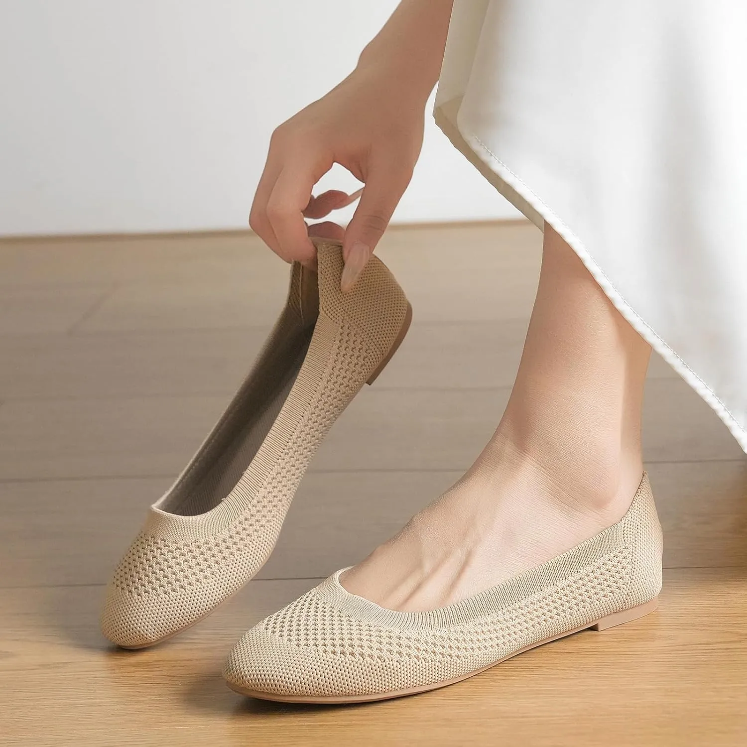 Mesh Knit Ballet Flat Shoes for Women, Classic Round Toe Flats Foldable, Ladies Ballerina Walking Dress Shoes, Slip on Machine Washable Lightweight Loafers Flats