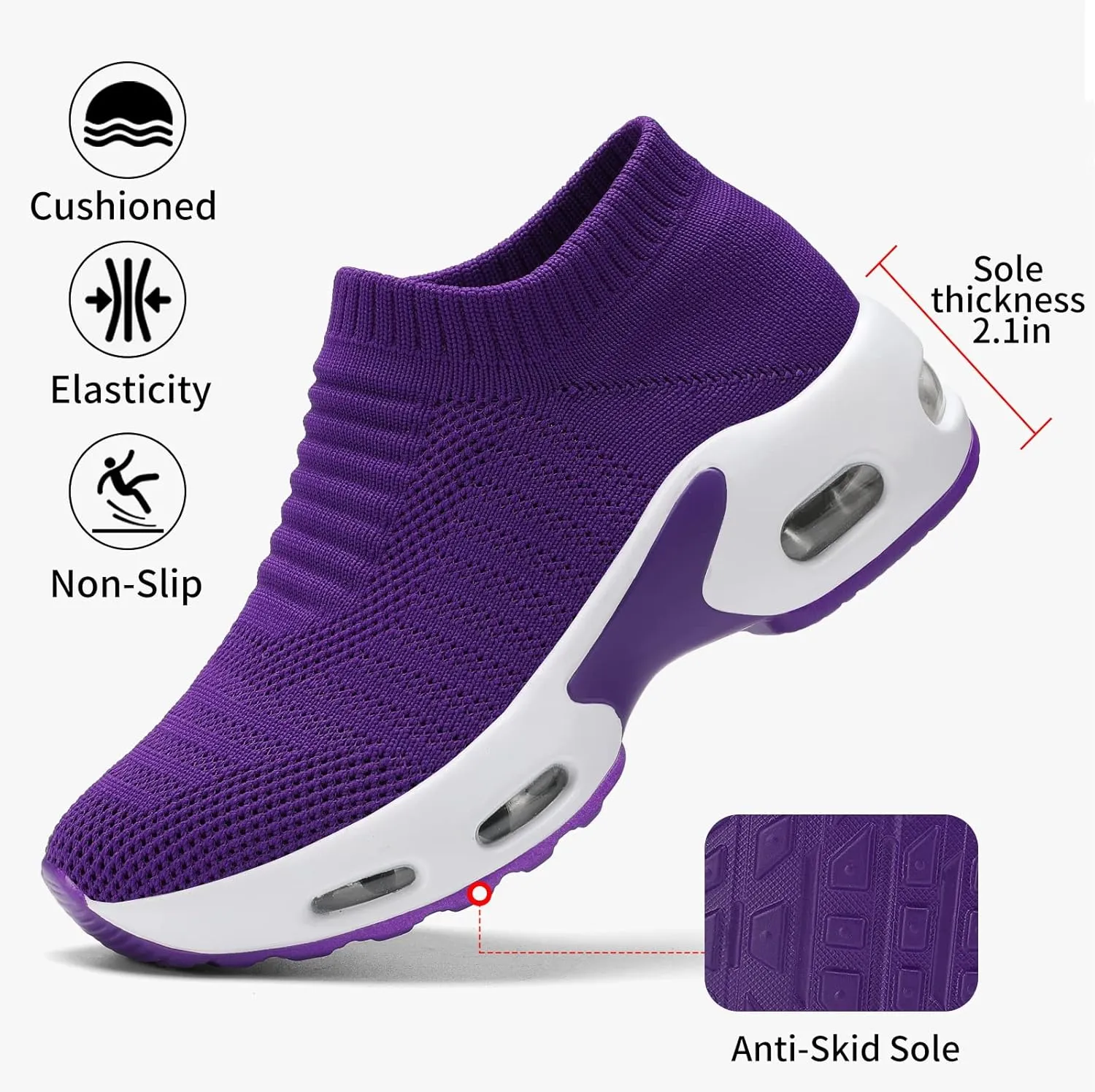 Mesh Sneakers for Women - Non Slip, Slip On, Sock Sneakers - Light Weight, Air Cushion Running, Work Shoes