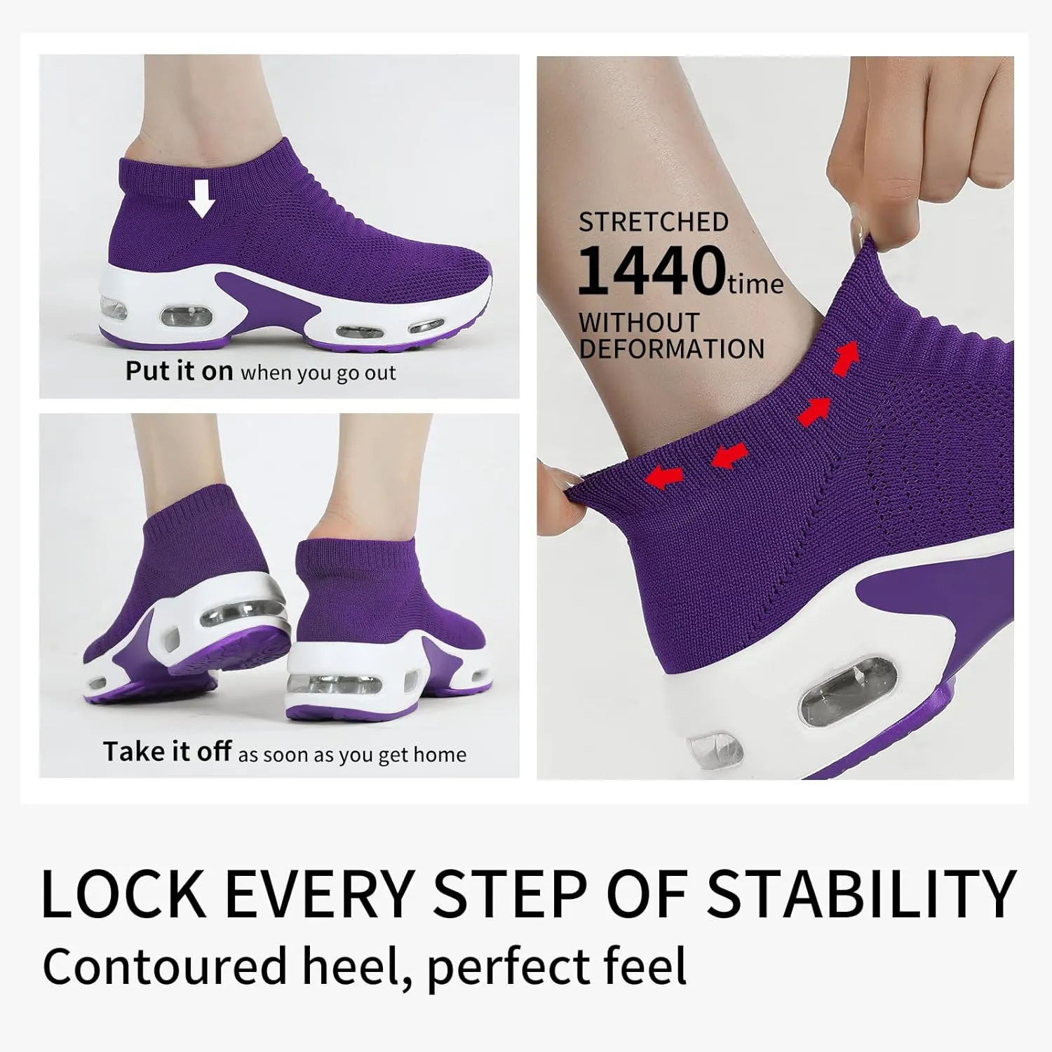 Mesh Sneakers for Women - Non Slip, Slip On, Sock Sneakers - Light Weight, Air Cushion Running, Work Shoes