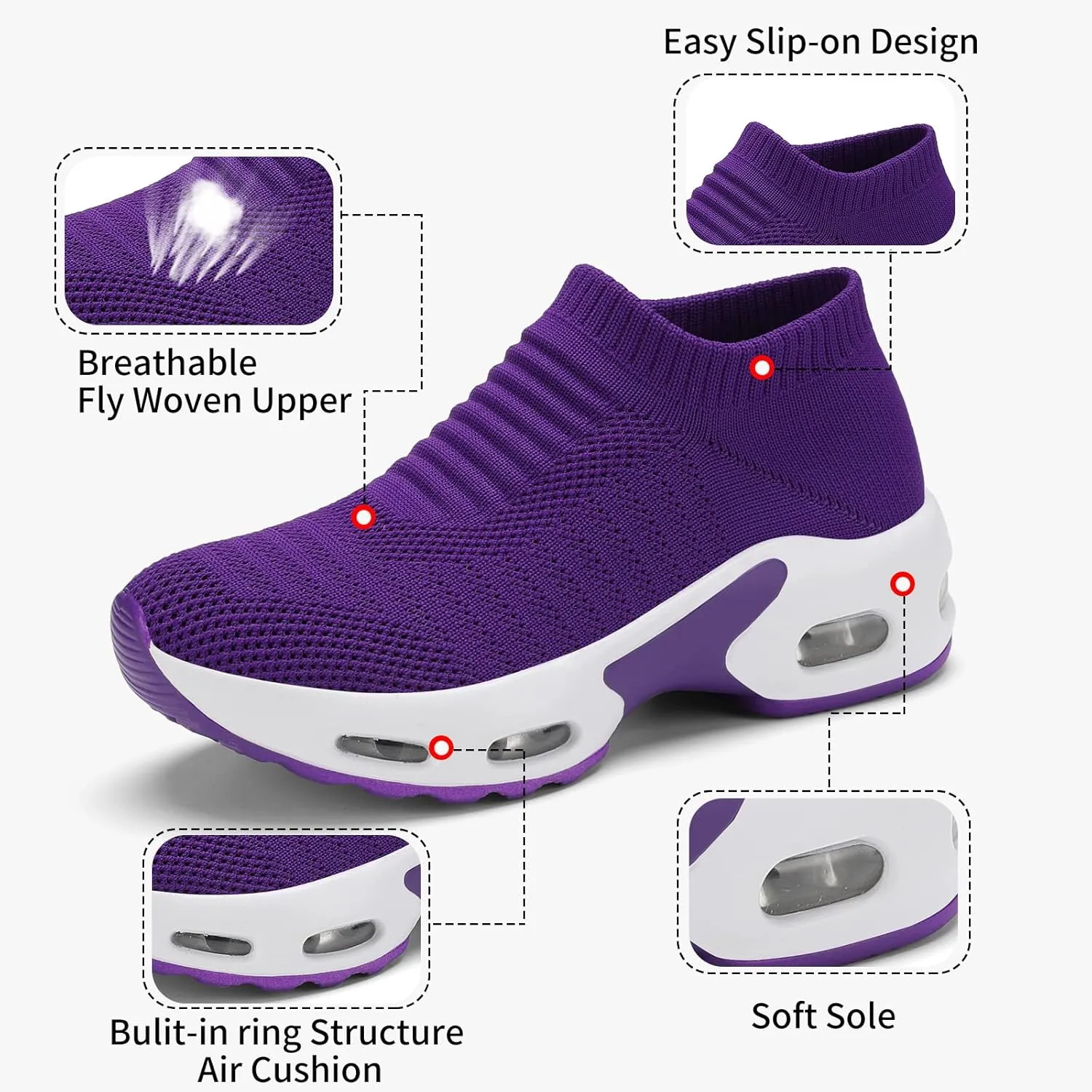 Mesh Sneakers for Women - Non Slip, Slip On, Sock Sneakers - Light Weight, Air Cushion Running, Work Shoes