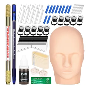 Microblading Practice Kit, ATOMUS Lip Eyebrow Tattoo Kit with Flat Mannequin Head, Eyebrow Pen, Blade, 8ml Eyebrow Pigment, Ink Ring for Microblading Practice Permanent Makeup (12PCS)