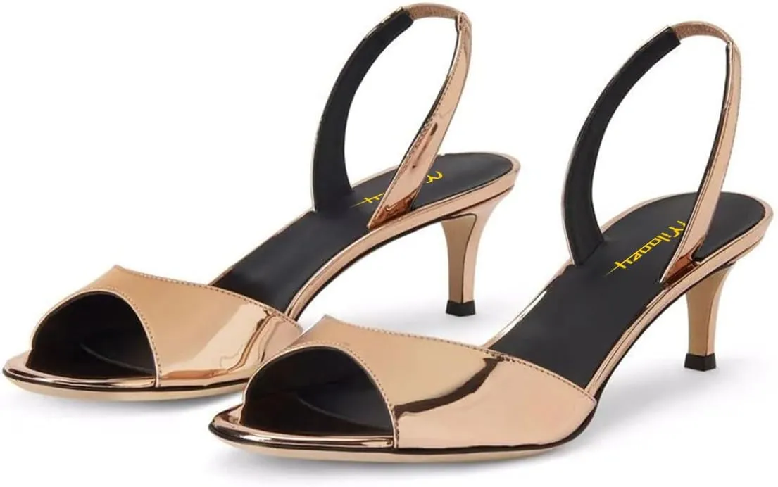 Milooey shoes Women Comfy Slingback Kitten Low Heels Elegant Peep Toe Single Strap Sandals Slip On Party Dress Lady Shoe Size 4-16 US
