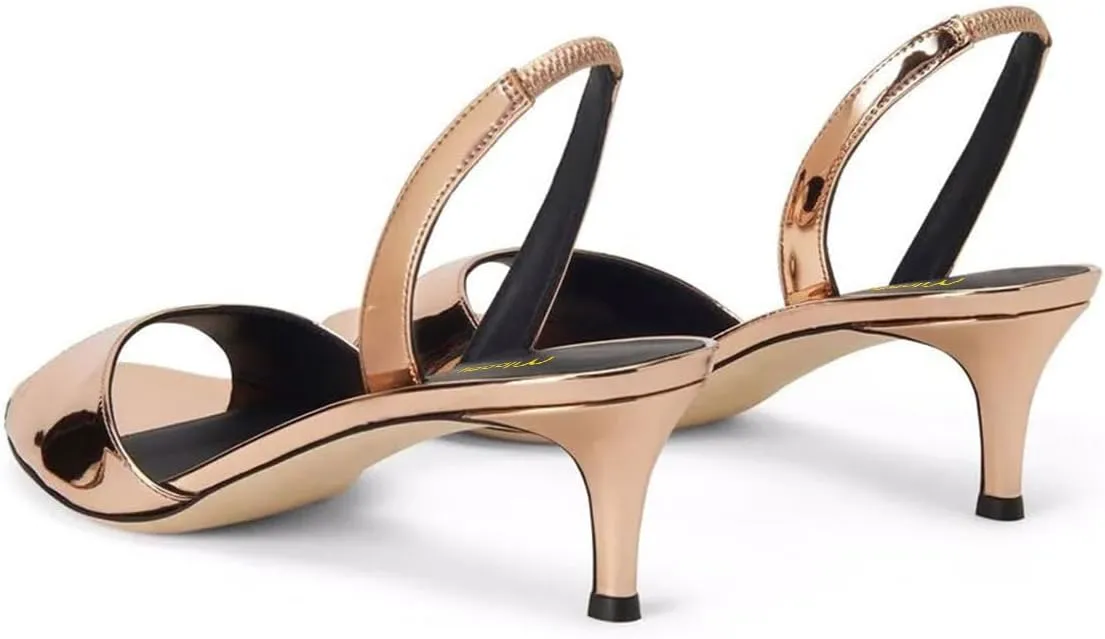 Milooey shoes Women Comfy Slingback Kitten Low Heels Elegant Peep Toe Single Strap Sandals Slip On Party Dress Lady Shoe Size 4-16 US