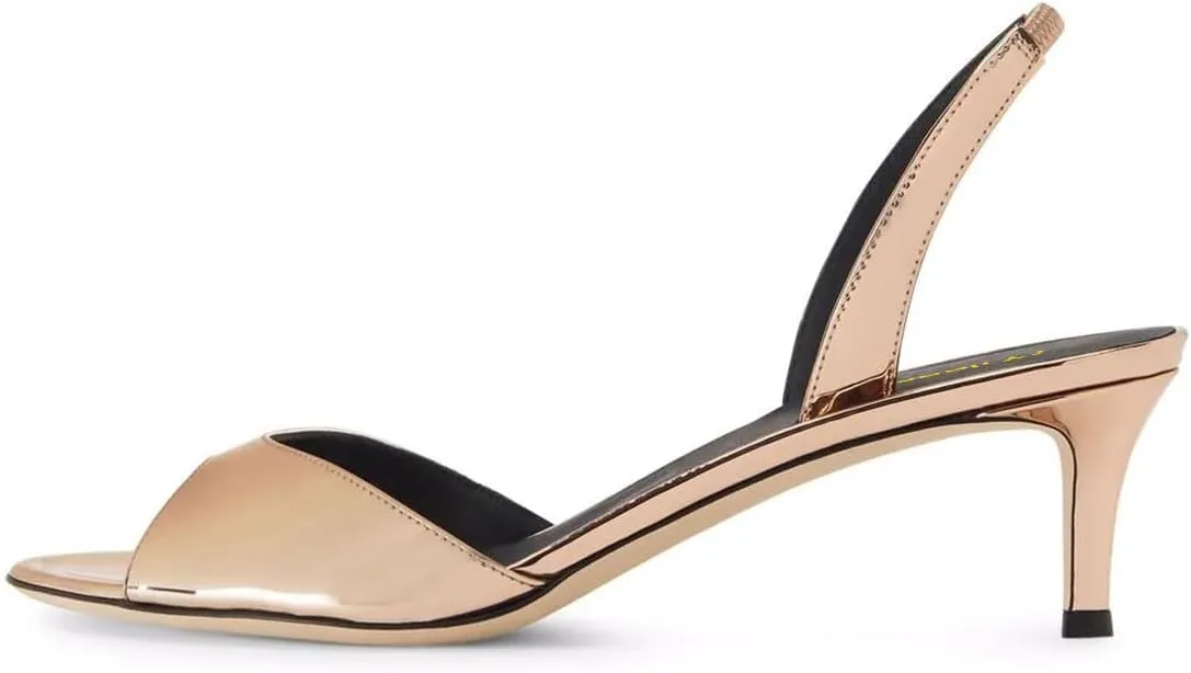 Milooey shoes Women Comfy Slingback Kitten Low Heels Elegant Peep Toe Single Strap Sandals Slip On Party Dress Lady Shoe Size 4-16 US