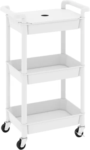 MIOCASA Utility Rolling Cart with Detachable Tray Top, 3-Tier Kitchen Storage Organization, Art Cart with Wheels for Office, Classroom, Livingroom, Kitchen, Bathroom