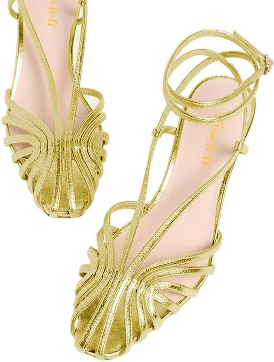 miss left Women Chic Caged Toe Chunky Mid Heel Cutout Sandals Strappy Ankle Strap Buckle Elegant Prom Evening Dress Shoes Size 4-16 US